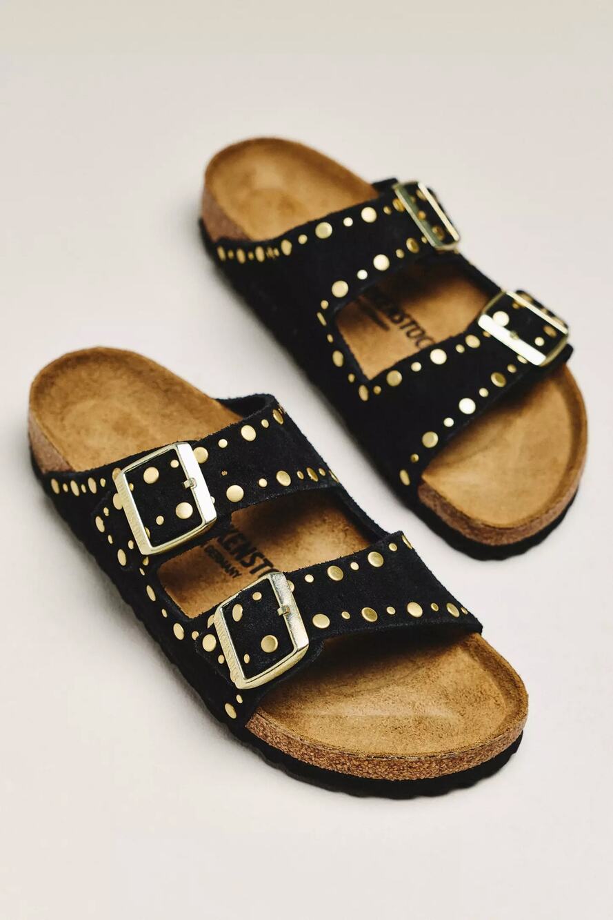 nib BIRKENSTOCK x ANTHROPOLOGIE sz 40 9-9.5 Arizona black suede gold rivets